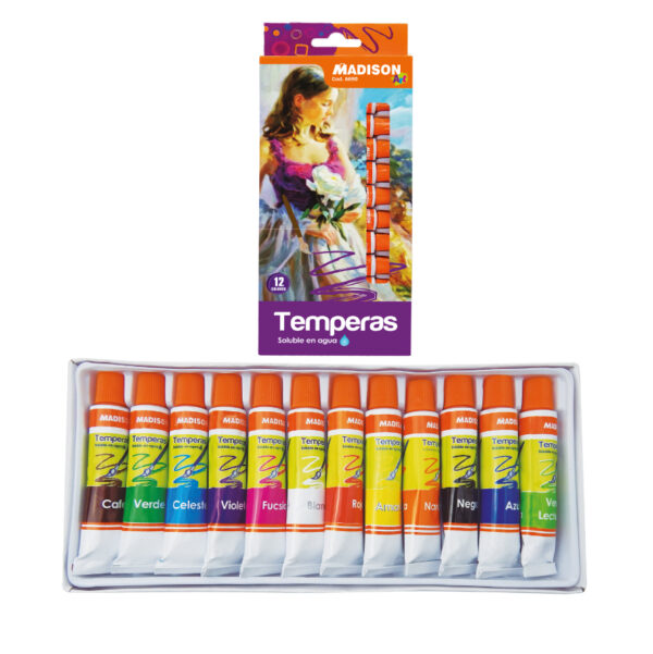 TEMPERAS 12 COLORES TUBO ALUM.