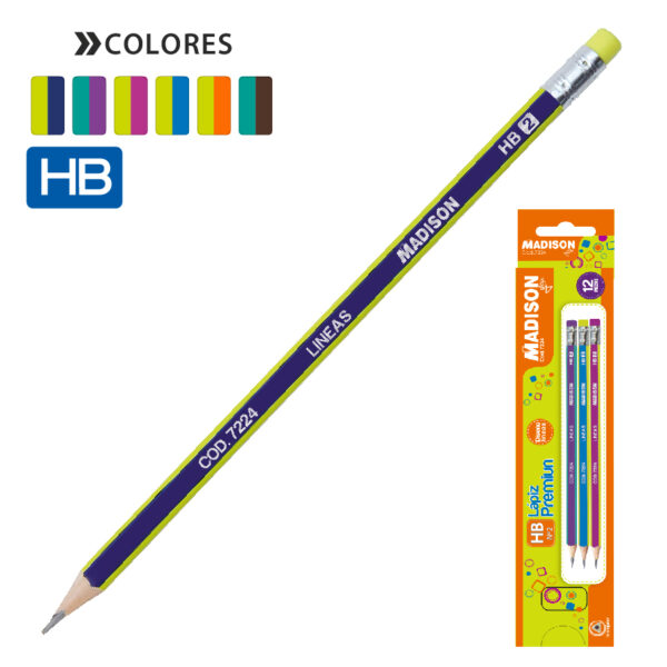 LAPIZ NEGRO HB TRI. C/BOR. LINEAS (12PZS.) SMART